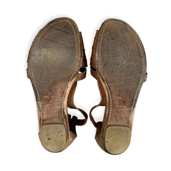 Prada Flat Gladiator Sandals, Brown Leather, Size 38.5 EU, with a Dust Bag - Picture 6 of 11